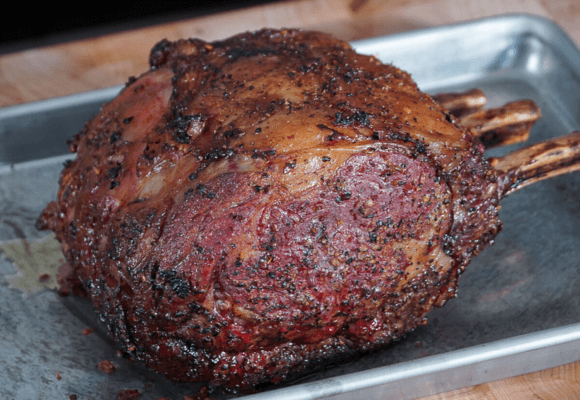 cooked prime rib by the use of pellets